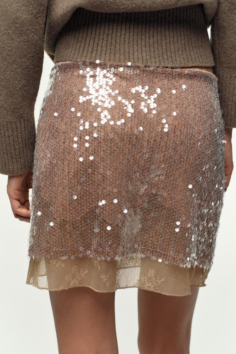 SEQUIN KNIT LACE MINI SKIRT