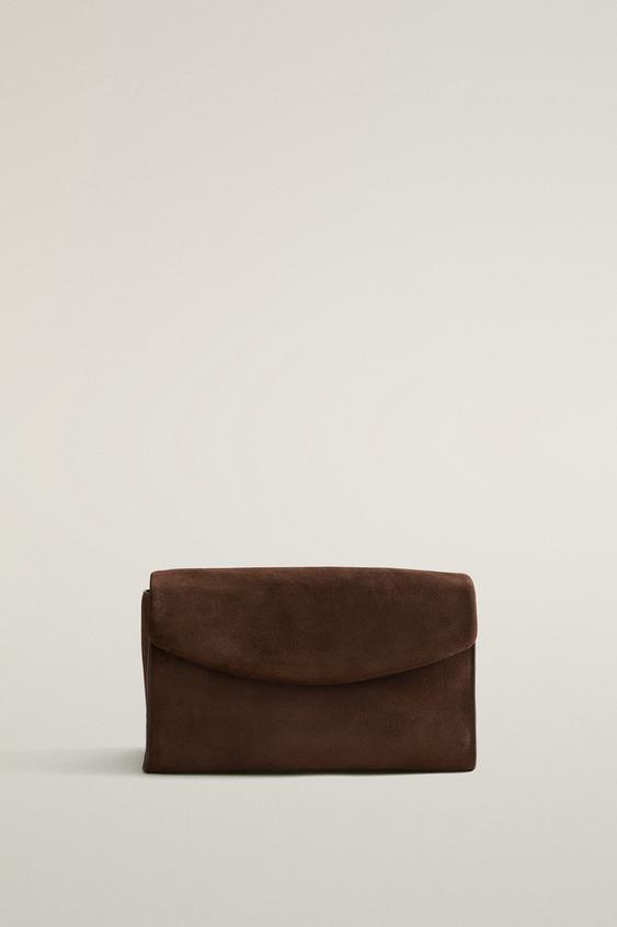 Zara FLAP SPLIT LEATHER MAKEUP BAG - Brown - Image 0