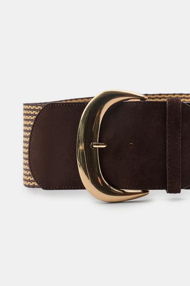 CEINTURE EN CROÛTE DE CUIR ET RAFFIA - Marron de Zara - Image 3