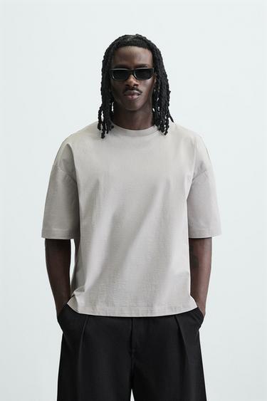 RELAXED FIT TECHNICAL T-SHIRT - Pearl grey by Zara