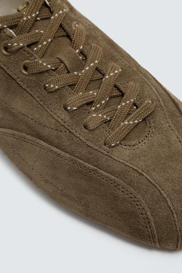 ULTRA-THIN SOLE LEATHER TRAINERS - Khaki Green by Zara - Image 3