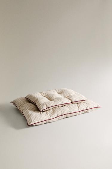 CHECK PET FLOOR CUSHION WITH PIPING - Light beige by Zara - Image 1
