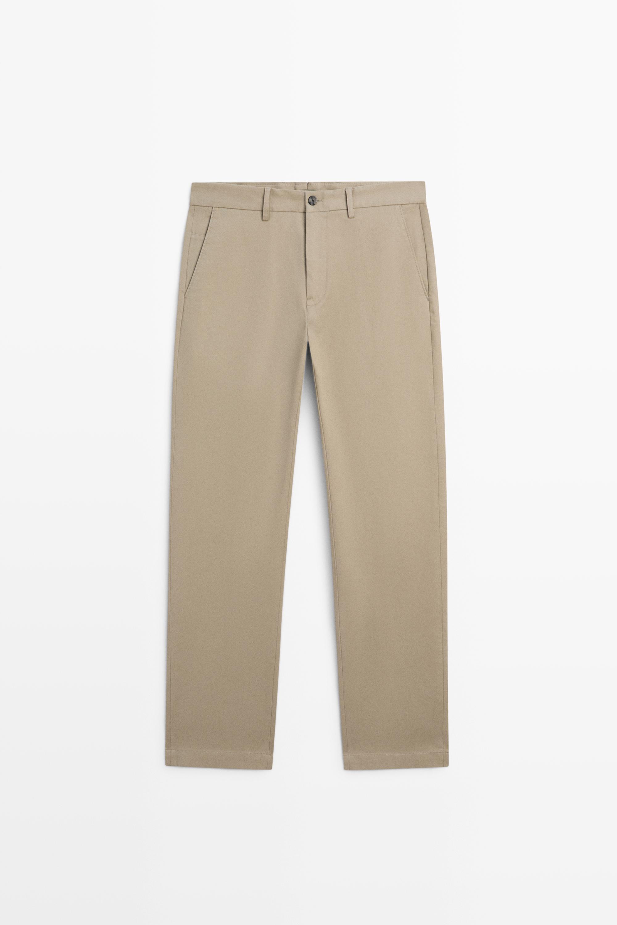Cotton blend tapered fit trousers — Mid-green