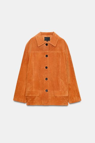 CAZADORA PIEL ANTE 100% - Naranja quemado de Zara