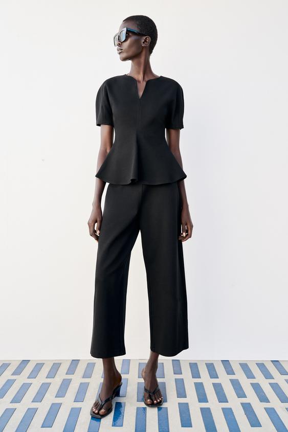 TOP PÉPLUM À MANCHES BOUFFANTES - Noir de Zara - Image 0