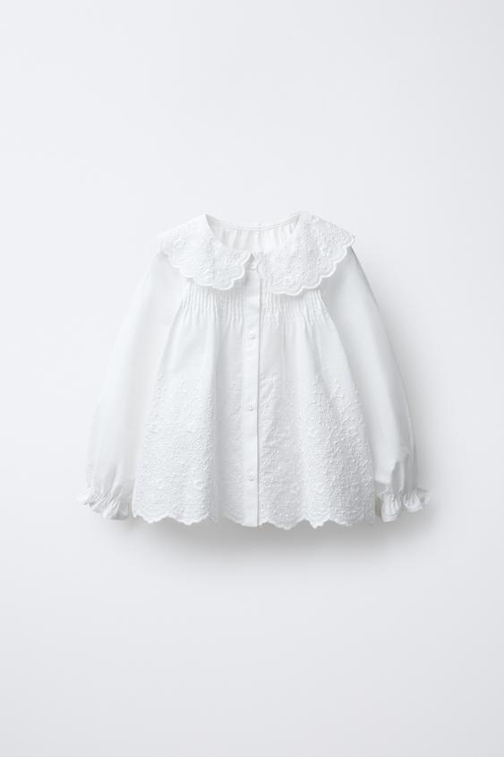 CAMISA ROMÁNTICA BORDADOS - Crudo claro de Zara - Imagen 0