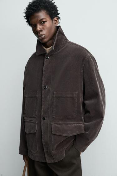 VESTE EN VELOURS CÔTELÉ À POCHES - Marron foncé de Zara - Image 4