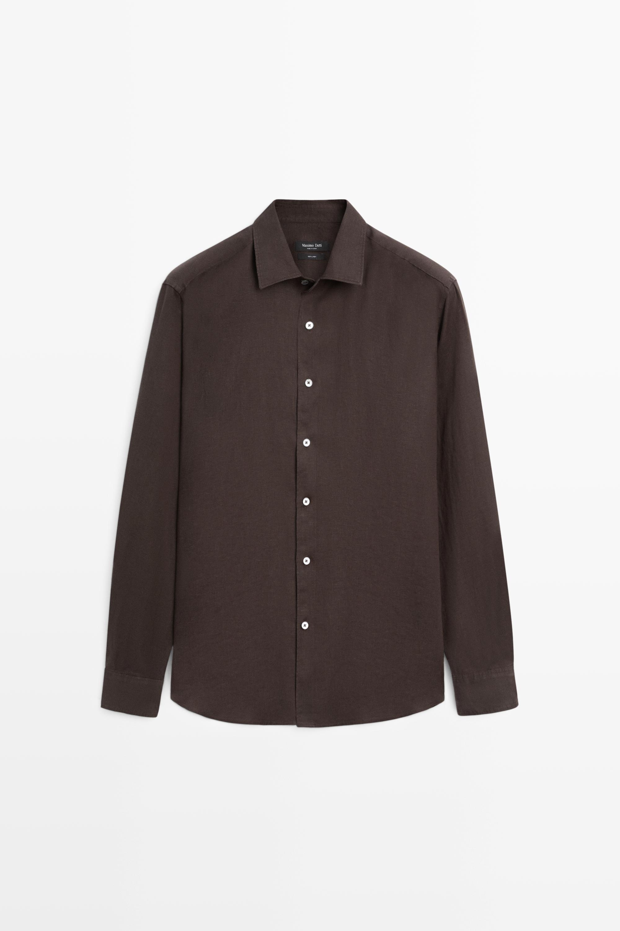 100% linen regular fit shirt — Chocolate