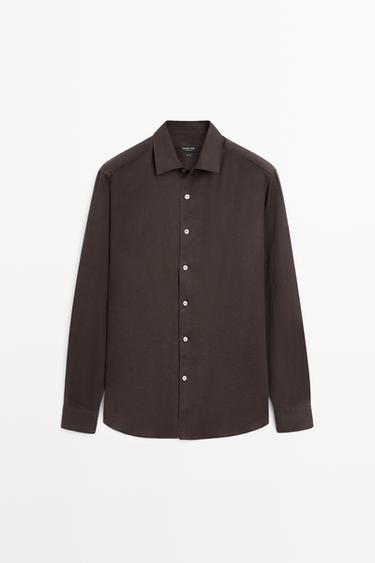 Chemise regular fit 100 % lin - Chocolat de Zara