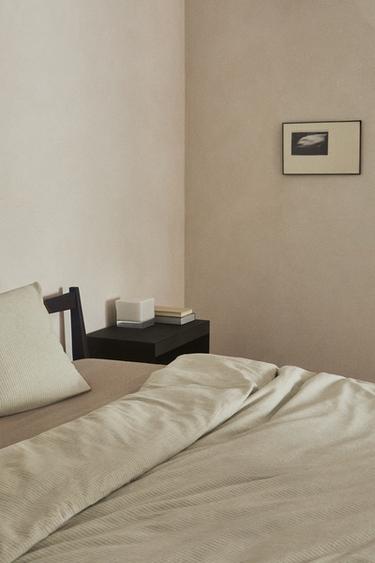 STRIPED LINEN AND COTTON DUVET COVER - Green by Zara