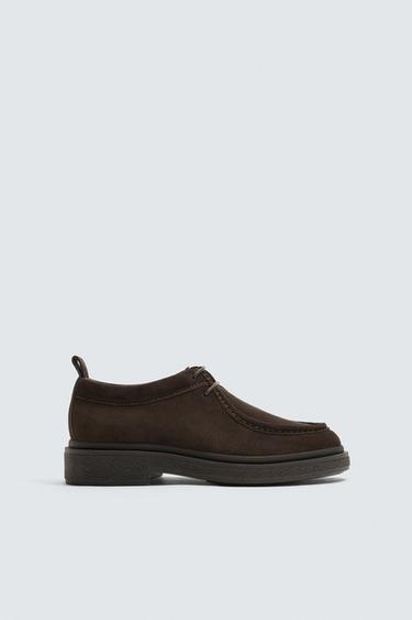 Zara LEATHER MOC-TOE SHOES - Brown
