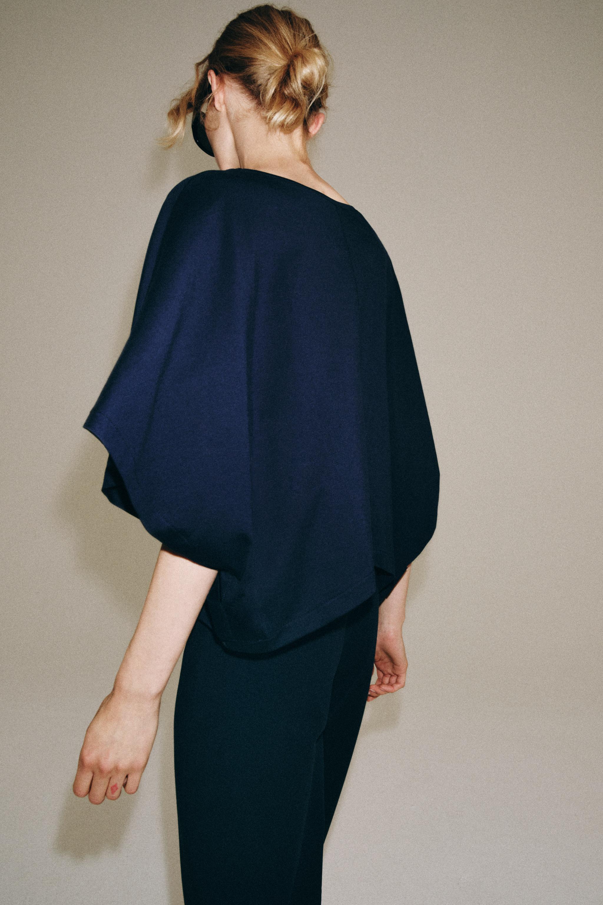 COTTON CAPE-STYLE T-SHIRT - Navy blue | ZARA Turkey