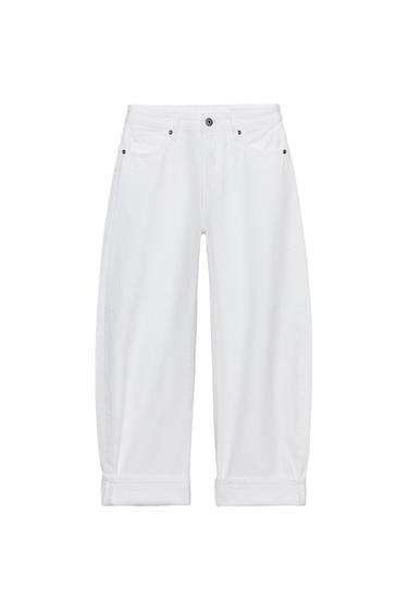 JEANS ZW COLLECTION BALLOON بشدة على الخصر - أبيض by Zara
