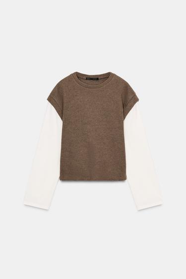 CONTRAST WAISTCOAT T-SHIRT - Ecru / Beige by Zara