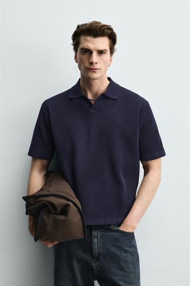 TEXTURED KNIT POLO SHIRT - Navy blue by Zara