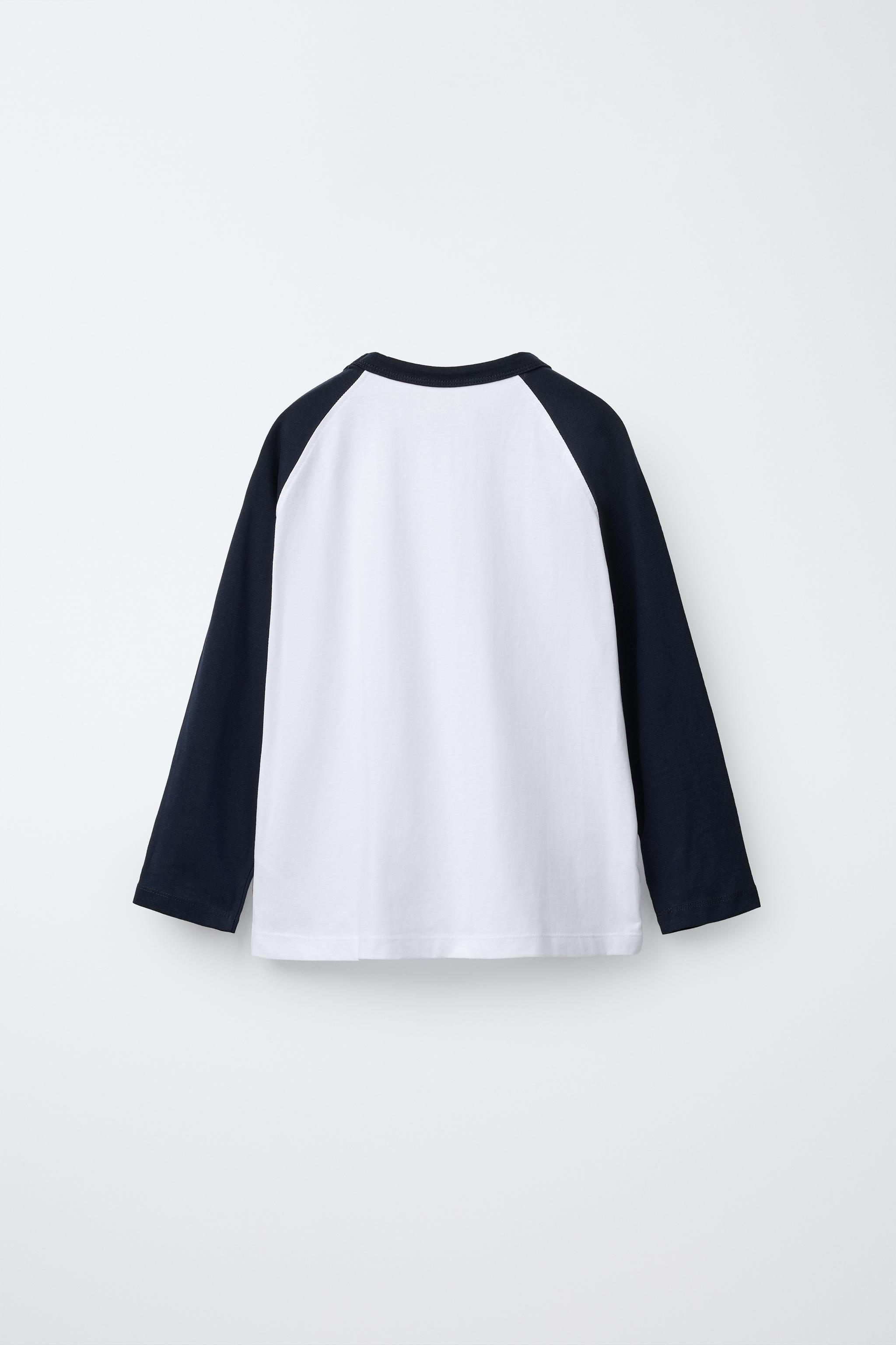 テキスト刺繍入りラグランスリーブTシャツ - ホワイト | ZARA