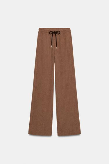 Zara STRAIGHT LEG ELASTIC WAIST PANTS - taupe brown
