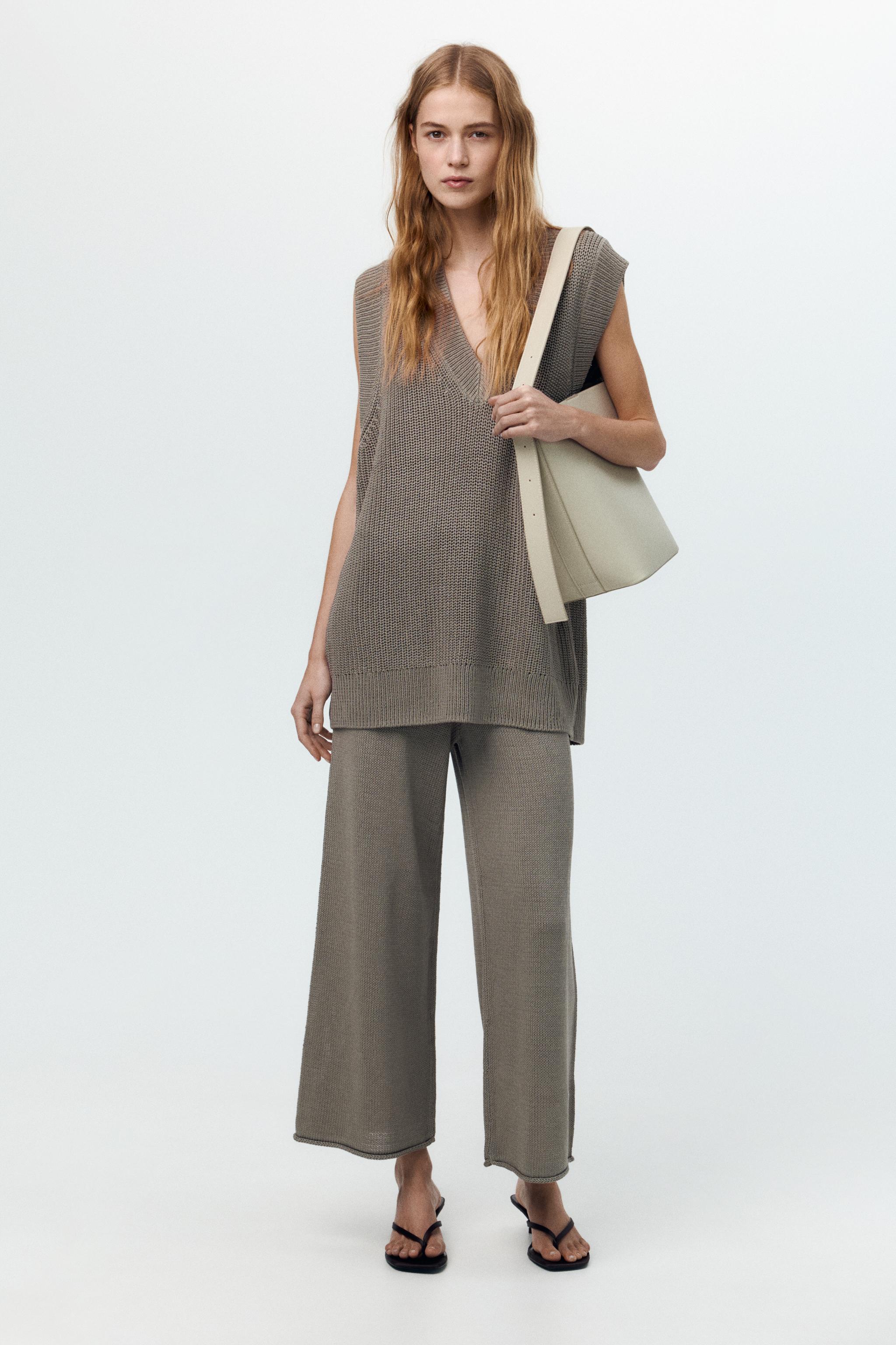 WIDE-LEG KNIT TROUSERS - Green | ZARA New Zealand