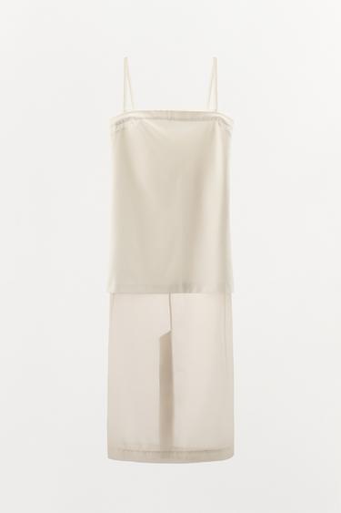 CONTRASTING ORGANZA MIDI DRESS - Ecru by Zara - Image 3