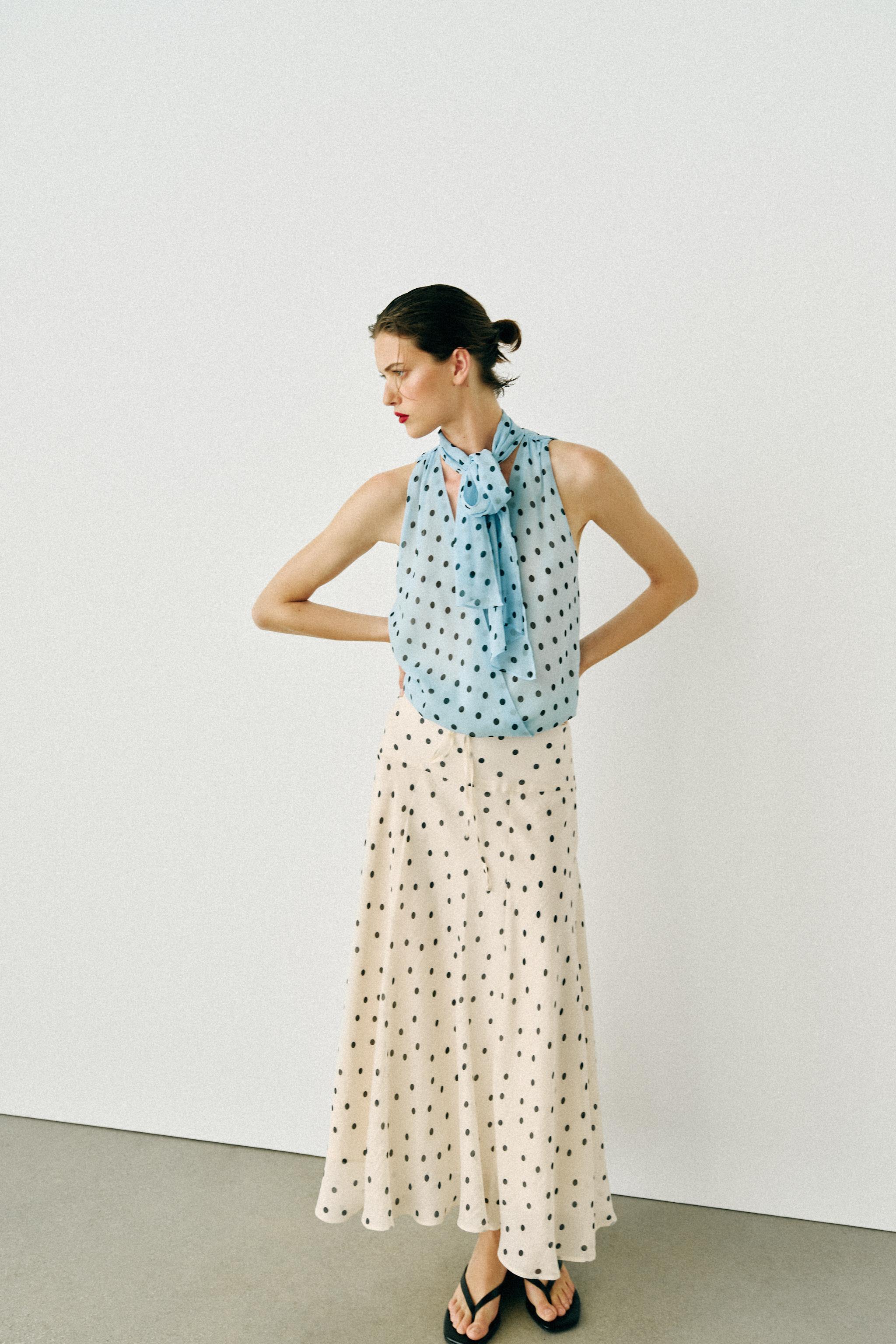 Женские рубашки Zara POLKA DOT TIE TOP