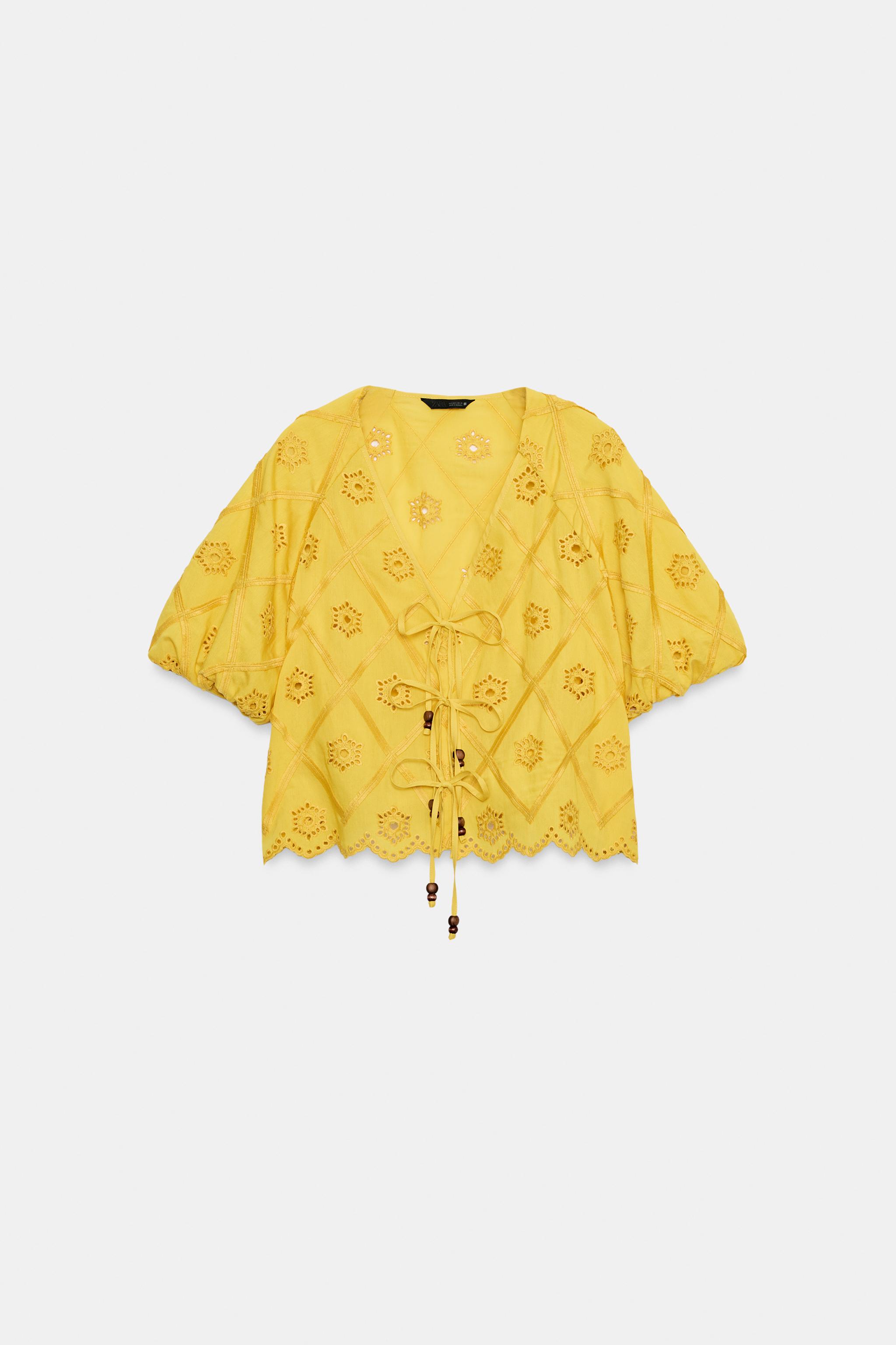 CUTWORK EMBROIDERY TOP - Mustard | ZARA India