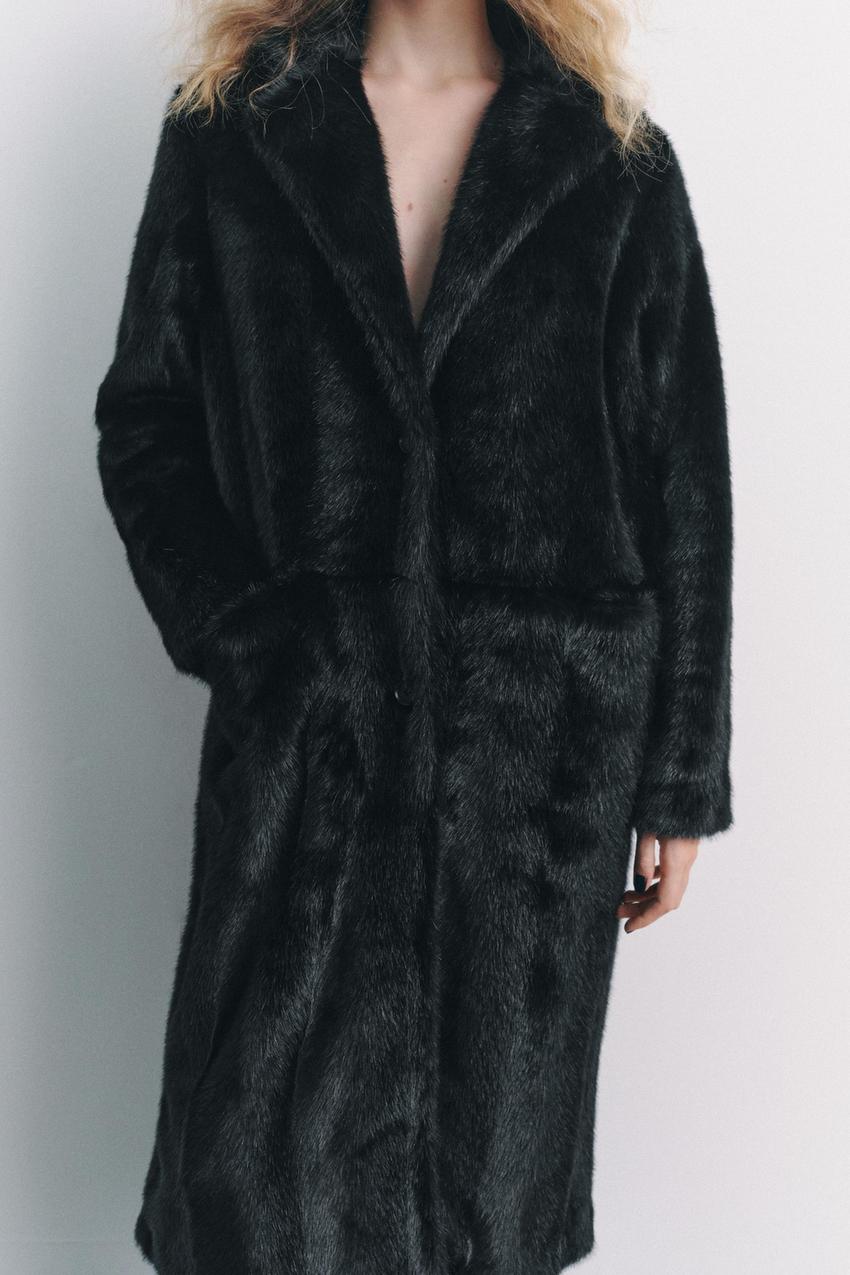 ZW COLLECTION フェイクファー コート - ブラック | ZARA Japan / 日本