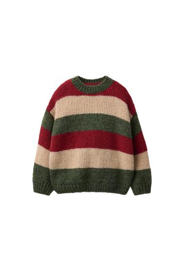 Zara STRIPED KNIT SWEATER WITH WOOL - Ecru / Maroon - Image 0