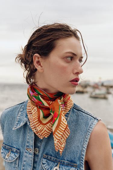 WATERCOLOUR MODAL SILK SCARF - Orange by Zara - Image 0