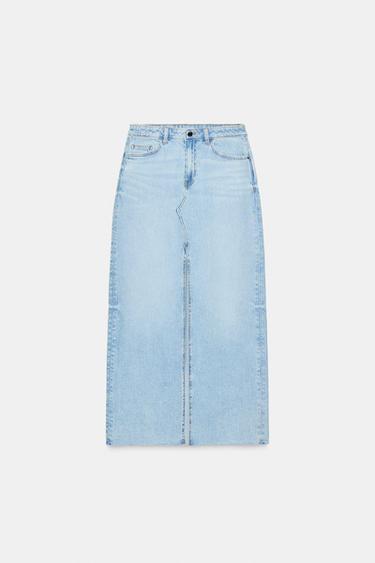 FALDA MIDI DENIM ABERTURA - Azul claro de Zara