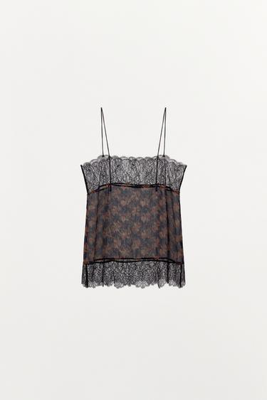 100% VISCOSE PRINTED LACE TOP - navy by Zara - Image 4