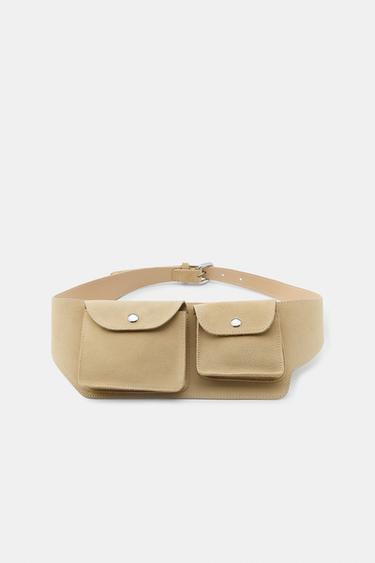 CINTURÓN RIÑONERA BOLSILLOS PIEL 100% - Amarillo claro de Zara