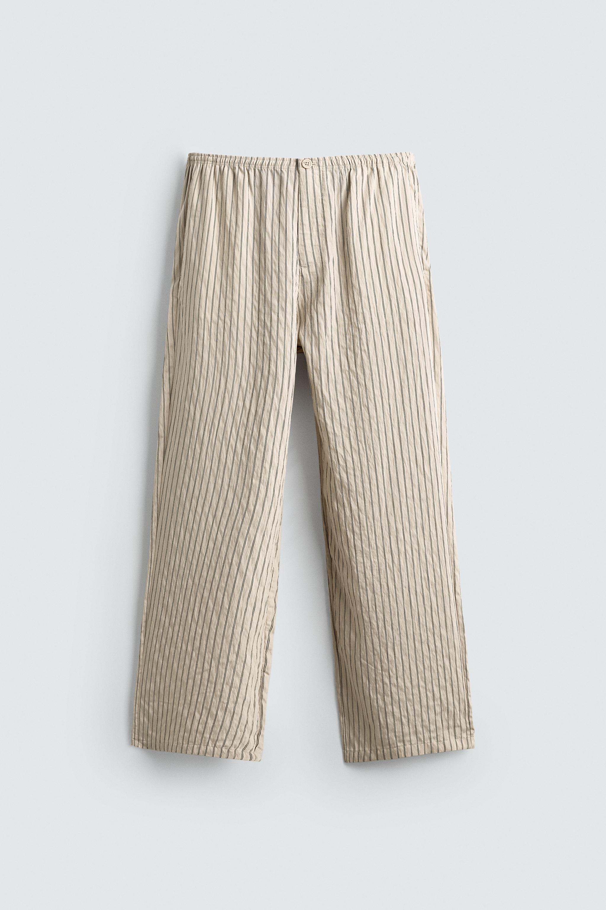 WRINKLED EFFECT STRIPED FLOWY PANTS