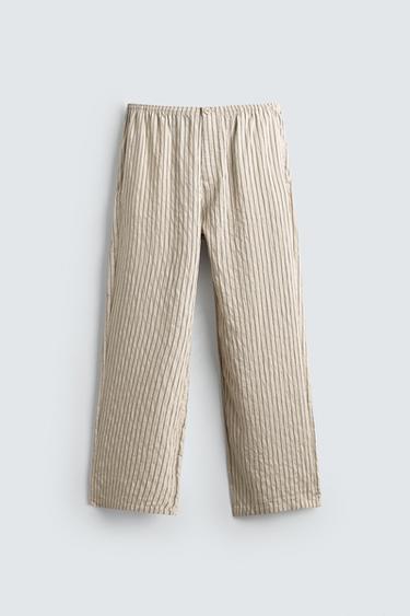 STRIPED WRINKLED-EFFECT FLOWING TROUSERS - Ecru by Zara - Image 6