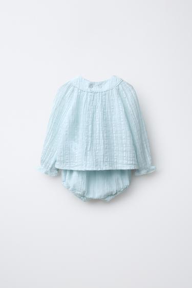 TEXTURED BLOUSE AND BOTTOMS SET - Pastel blue by Zara - Image 1