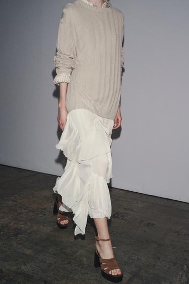 ZW COLLECTION COTTON GAUZE SKIRT - Oyster-white by Zara - Image 4