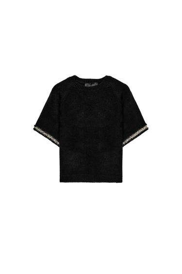 KNIT JUMPER WITH FAUX PEARLS - Black by Zara