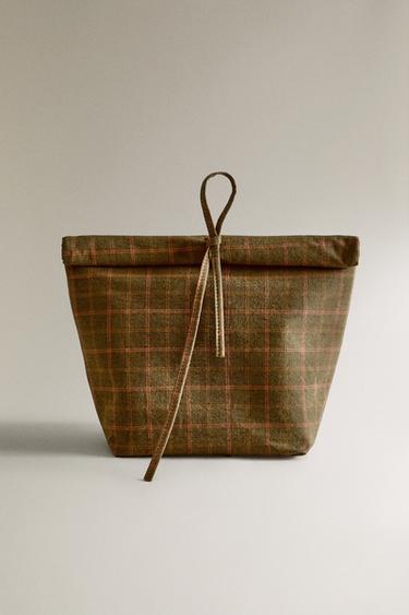 CHECK LINEN AND COTTON PICNIC BAG - Green by Zara - Image 0