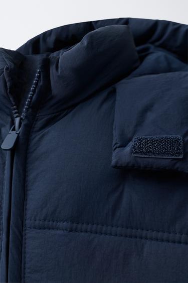 WATER-REPELLENT HOODED PUFFER JACKET - Navy blue by Zara - Image 4