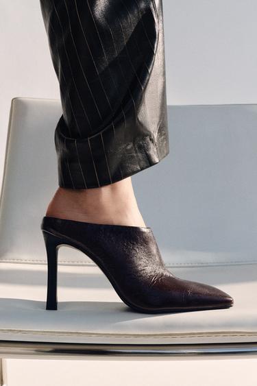 LEATHER MULES WITH SQUARE TOE - Chocolate Brown by Zara
