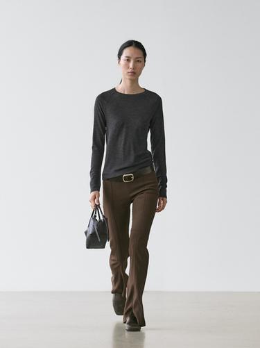 Zara Wool T-shirt with raglan sleeves - Anthracite grey - Image 0