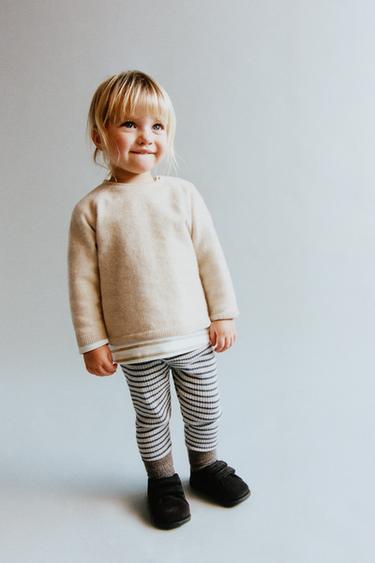 STRIPED RIBBED LEGGINGS - Mid-blue by Zara