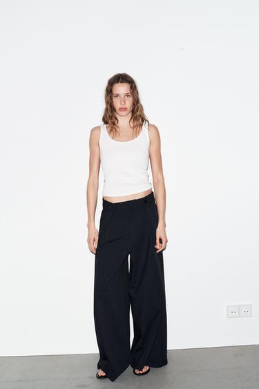 PINSTRIPE PLEATED TROUSERS - Navy / White by Zara