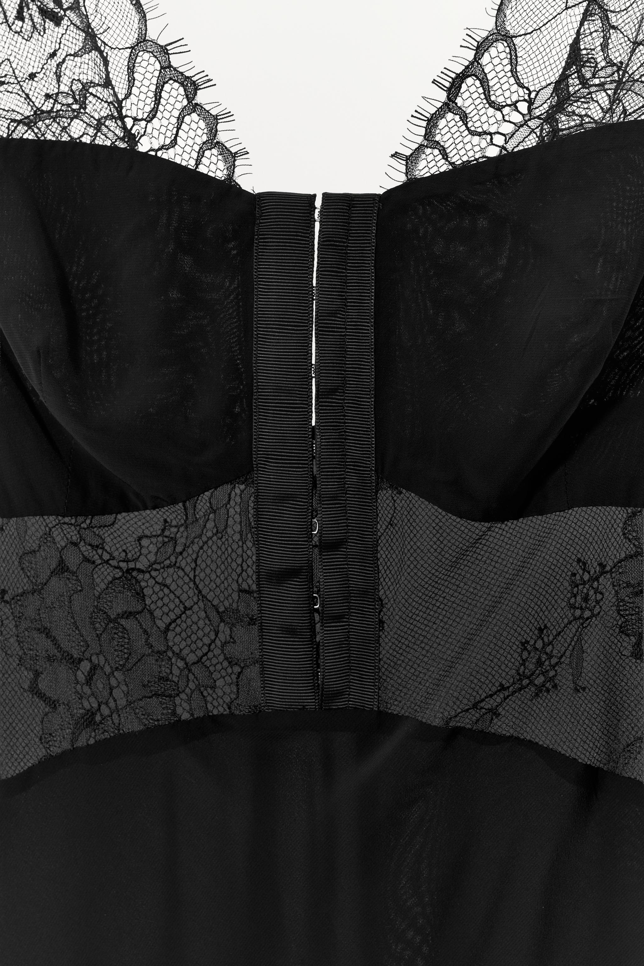 SATIN EFFECT ASYMMETRICAL LACE DRESS