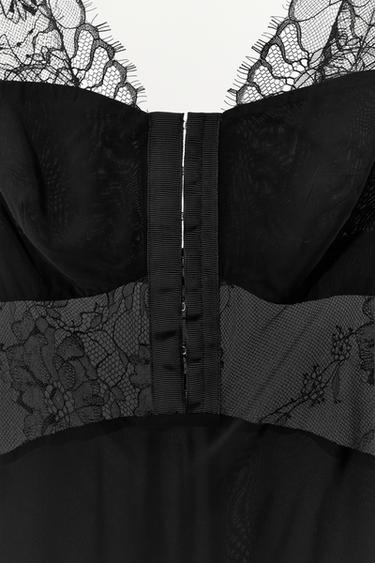 SATIN ASYMMETRIC LACE DRESS - Black by Zara - Image 5