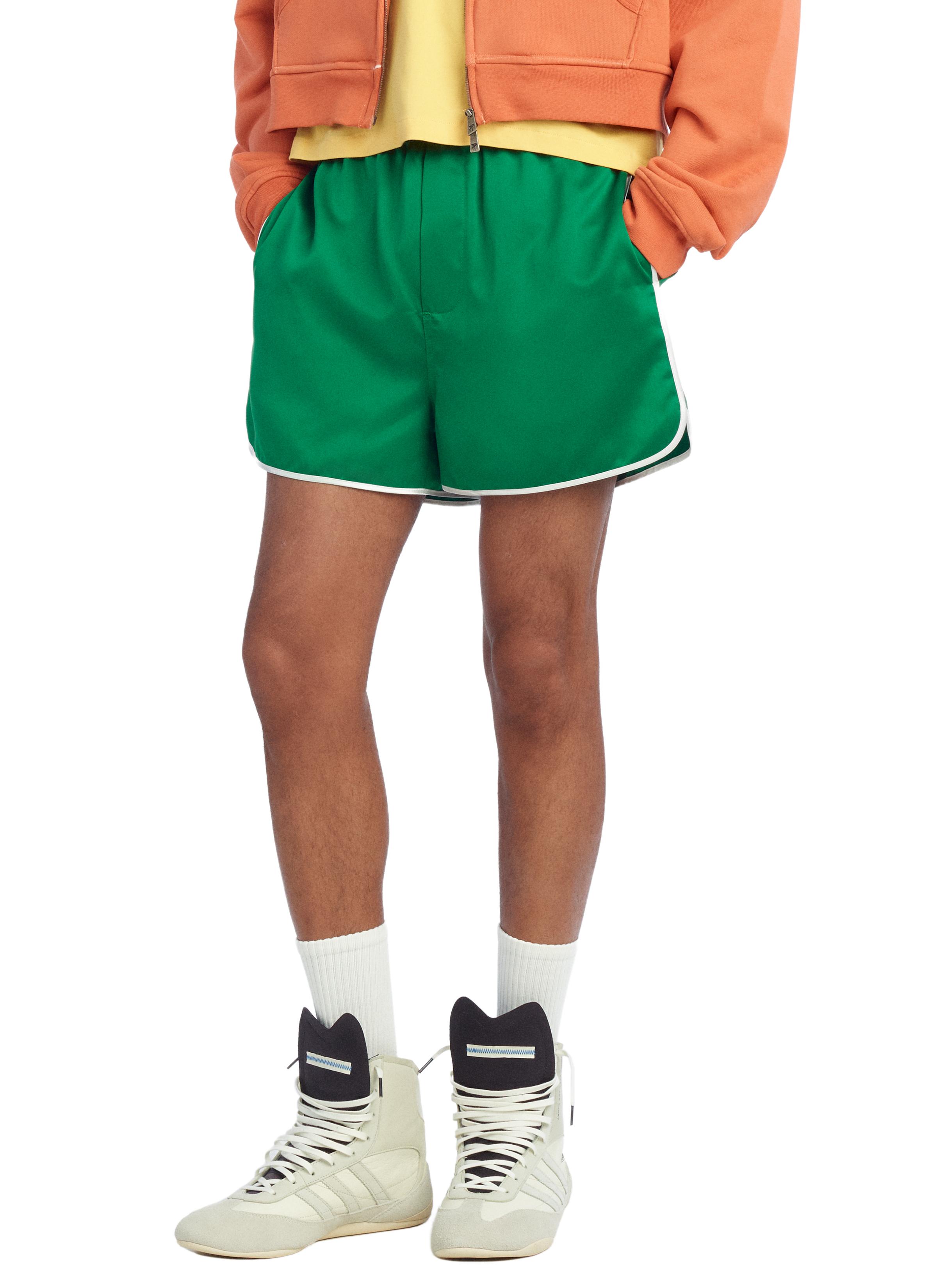 SATIN SHORTS WITH CONTRAST TRIM — Green