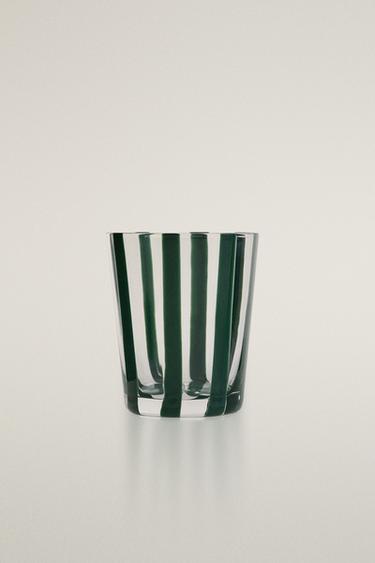 Zara GLASS TUMBLER WITH LINE DESIGN - 綠色