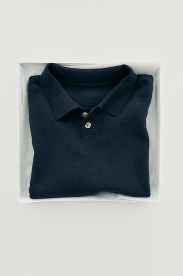 Zara KNIT POLO SWEATER - navy