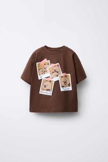 Zara CAPYBARA CAPYFUN © PRINTED T-SHIRT - Chocolate