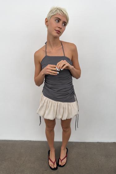 COMBINED BALLOON DRESS - Grey / Beige by Zara