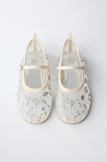EMBROIDERED BALLET FLATS - Silver by Zara
